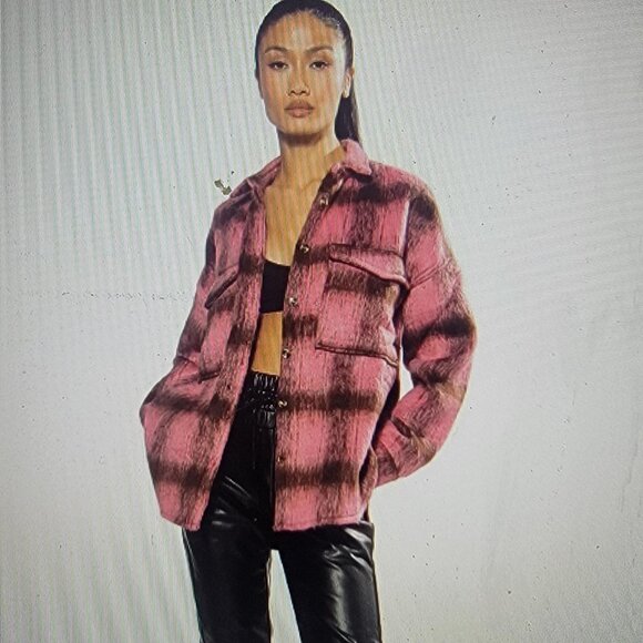 Vici Jackets & Blazers - NWOT Vici On the Move Pink and Brown Plaid Shacket